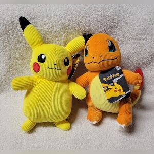 Pokemon Game Freak Charmander Pikachu 9" Corduroy Plush Set Nintendo 2022 NEW